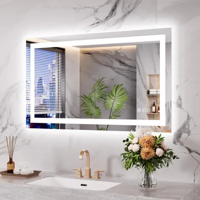 Zdjęcie produktu dla Lustro do łazienki z oświetleniem, 60x100 cm, możliwość regulacji jasności, funkcja anty-mgielna, pamięć ustawień, 3 barwy światła, klasa szczelności IP44