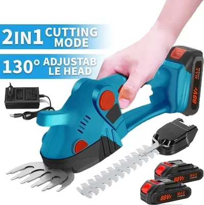 Produktbild von Kabellose Heckenschere, Hand-Hedge-Schere 2-in-1, elektrische Rasenschere 21V, Heckenschere / Rasenschere, wiederaufladbarer Lithium-Ionen-Akku