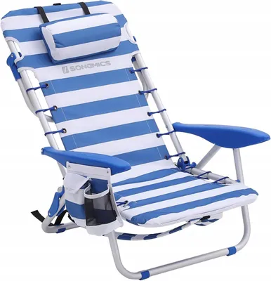Zdjęcie produktu dla Krzesło Plażowe Z Poduszką, Regulowane Krzesło Kempingowe Składane