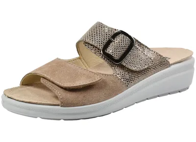 Produktbild von Rohde Damen Pantolette Leder Zierschnalle Druck Wechselfußbett Rivella 5727, Größe:41 EU, Farbe:Beige