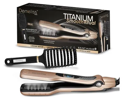Produktbild von Dampf-Haarglätter – SAINT ALGUE – Demeliss TITANIUM SMOOTH RITUAL Set – Entwirrungsbürste – Gold