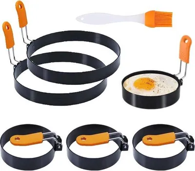 Image de Moules en silicone pour pancakes - Avec accessoires en acier inoxydable - 4 moules de 3,5 pouces + 2 moules de 6 pouces
