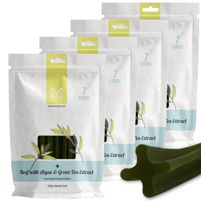 Obrázok produktu pre Dentálna starostlivosť pre psov Dental Sticks Mersjo Beef Algae Green Tea 28 kusov