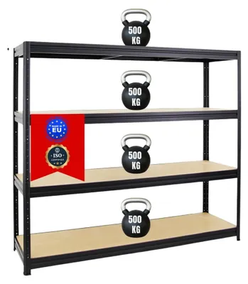 Produktbild von Lagerregal Metall Steckregal Garagenregal - 180 x 200 x 60 cm - Schwarz - Tragkraft 500 kg - Für Werkstatt und Garage