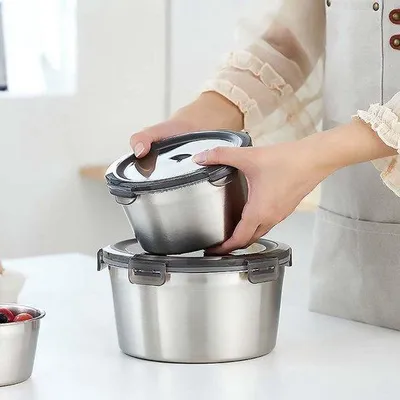 Image de Boîtes à lunch en acier avec couvercle hermétique, lot de 5 – barquettes bento réutilisables pour aliments, sans odeur, adaptées au four, au congélateur et au lave-vaisselle