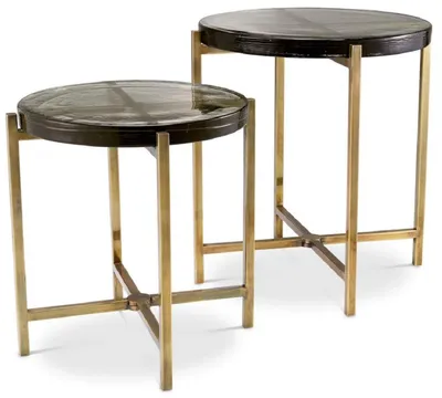 Immagine prodotto di Casa Padrino set di tavolini in ottone vintage - 2 tavolini rotondi in acciaio inox con piano in vetro - Mobili per il soggiorno - Mobili per hotel - Mobili - Arredi - Mobili