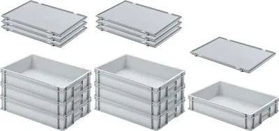 Produktbild von SuperSparSet 8x Eurobehälter mit geschlossenem Griff und Scharnierdeckel | HxBxT 12x40x60cm | 21 Liter | Grau | Eurobox, Transportbox, Transportbehälter, Stapelbehälter