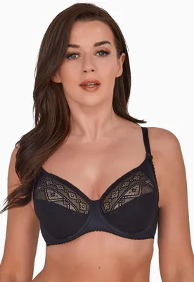 Produktbild von GAIA Damen Büstenhalter Nancy – Weicher BH mit Bügeln – Geometrisches Muster – Starker Halt – Ideal für große Oberweite – Viele Größen verfügbar Schwarz H65