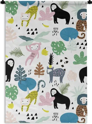 Produktbild von MuchoWow® Wandteppich Wandbehang Affen - Blätter - Dschungel 120x180 cm Tapisserie Dekoration Wandtuch - Schlafzimmer - Dekorationen für das Haus