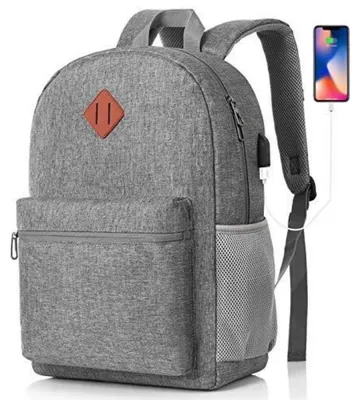 Immagine prodotto di Zaino per laptop con porta USB, grigio, per schermi da 15,6 pollici