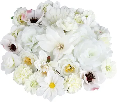 Produktbild von Pack von 30 Kunstblumen, 12 Stile, Weiß, 4.5-13 cm, für Hochzeitsdekoration