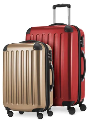 Produktbild von Alex - 2er Set Handgepäck + Mittelgroßer Koffer, Kofferset Resekofffer Trolleys Hartschale Polycarbonat glänzend,Rot-Champagner