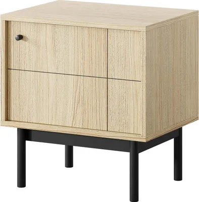 Produktbild von FURNLUX Nachttisch Japandi Eiche Und Schwarz 54cm / Hauptfarbe: Beige / Abmessungen: 54 x 39 x 57 cm