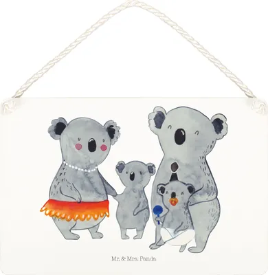 Produktbild von Mr. & Mrs. Panda Schild Koala Familie DIN A5 - Weiß - Geschenk, Muttertag, Family, sprüche, Dekobrett, holzbild, Mama, wandhänger, Kinder, Türschild, Koalas