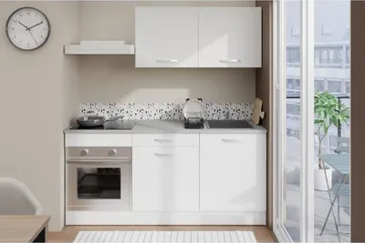 Image de Cuisine Complète, 180cm, Blanc Mat, Plan de Travail Inclus, Meuble Haut 120cm