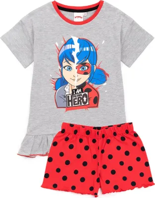 Image de Miraculous - "I Am My Own Hero !" Pyjama avec short pour fille (pack de 3) NS6777 (128) (Gris/Rouge/Noir)