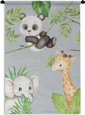 Produktbild von MuchoWow® Wandteppich Wandbehang Tiere - Kinder - Dschungel 90x135 cm Tapisserie Dekoration Wandtuch - Baumwolle - Wandskulptur