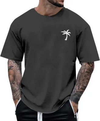 Produktbild von ASKSA Herren Tshirt Sommer Oversize T-Shirts Rundhals Kurzarm T Shirt mit Kokosnussbaum Drucken Basic Shirts (Dunkelgrau,XXL)