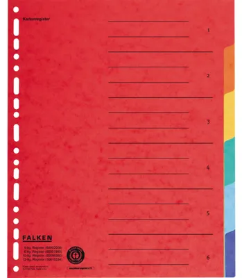 Produktbild von Falken Register 80001993 DIN A4 6teilig Manilakarton farbig