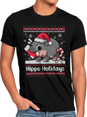 Produktbild von style3 Hippo Holidays Herren T-Shirt xmas weihnachten weihnachtspullover pulli ugly sweater strick