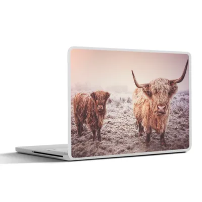 Produktbild von MuchoWow® Laptop Aufkleber Sticker Cover Schottische Highlander - Schnee - Sonne 30x22 cm - Laptop-Sticker