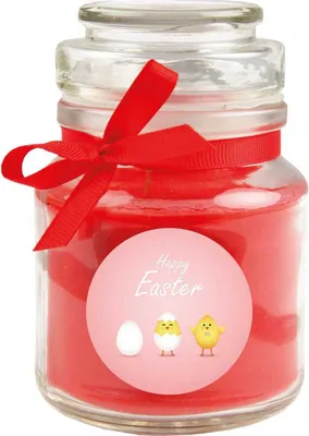 Image de Bougie parfumée en pot - Pâques rouge - Bonbon 120gr ( 30h ) - Poussin