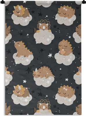Produktbild von MuchoWow® Wandteppich Wandbehang Muster - Dinosaurier - Wolken 90x135 cm Tapisserie Dekoration Wandtuch - Baumwolle - Wandskulptur