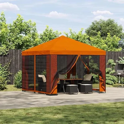 Produktbild von Garten Pavillon Partyzelt 3 x 3 m mit Seitenteilen, wasserdichtes Gartenzelt mit Polyesterdach und Stahlrahmen, wetterfeste Überdachung für Terrasse, Outdoor, Camping, Grillen, Hochzeit