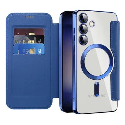 Immagine prodotto di Custodia per Samsung Galaxy S25+ compatibile con MagSafe, custodia trasparente con portacarte, custodia in pelle con protezione della fotocamera blu