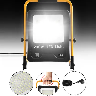 Image de Projecteur de chantier ACXIN 200W LED, Lampe de travail LED, Projecteur, avec étrier pliable et câble d'alimentation, IP66 étanche (Blanc froid)