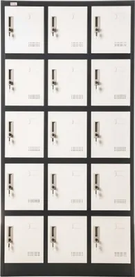 Image de Armoire en acier BUDAPEST, 15 compartiments verrouillables, casier métallique, anthracite et blanc, 90x40x185 cm