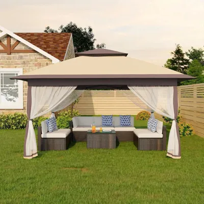 Image de Tente de jardin 3 x 3 m - Tente pliante Pop Up - Tente de réception imperméable - Avec moustiquaire - Armature en acier - Kaki