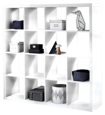 Produktbild von Raumteiler Standregal | Weiß Nachbildung | 16 Fächer | B/H/L: 147x147x38 cm