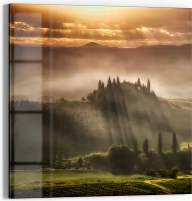 Produktbild von DEQORI Glasbild Echtglas 30x30 cm 'Morgenlicht Zauber' Wandbild Bild modern Deko