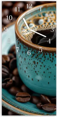 Produktbild von Wanduhr aus Glas mit Motiv Kaffee mit Tasse- 30 x 60 cm - inkl. Aufhängesystem
