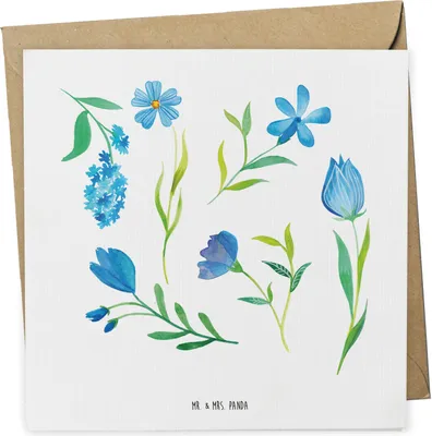 Produktbild von Mr. & Mrs. Panda Grußkarte Sommergedanken Design - Weiß - Geschenk, Glückwunschkarte, Klappkarte, anlasskarte, faltkarte, Blaue Blumen, Aquarell, Blaues Muster
