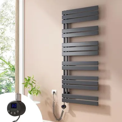 Productafbeelding van Elektrische handdoekradiator met thermostaat en timerfunctie. Radiator voor de badkamer, antraciet. Handdoekradiator, 60x138,5 cm