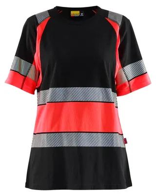 Produktbild von Blakläder Damen High Vis T-Shirt 3410, Farbe:Schwarz/High Vis Rot, Größe:XXXL