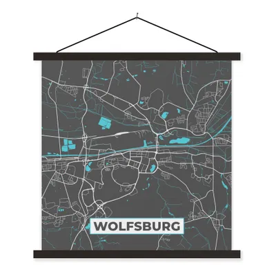 Produktbild von MuchoWow® Textilposter Blau - Deutschland - Karte - Stadtplan - Wolfsburg 90x90 cm mit schwarzem Rahmen - Magnetisches