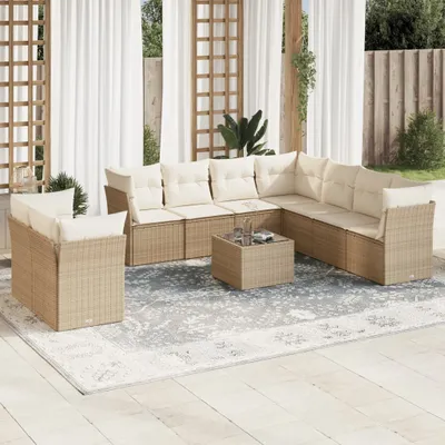 Produktbild von CLORIS 10-tlg. Garten-Sofagarnitur - mit Kissen - Beige Poly Rattan - Gartenmöbelgarnituren LL0000256566