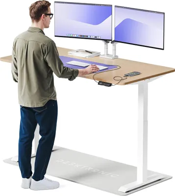 Produktbild von Desktronic HomeOne Elektrisch höhenverstellbarer Schreibtisch 160x80cm Bambus/Weiß mit Memory-Funktion, Anti-Kollisions Technologie, USB-A und USB-C-Ladeanschlüssen