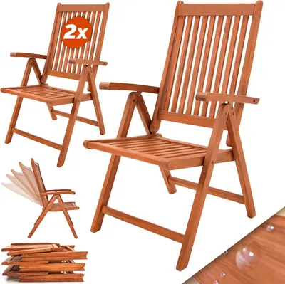 Produktbild von CASARIA® 2er Set Gartenstuhl Balkonstuhl Holz FSC®-zertifiziert Eukalyptus Klappbar Rückenlehne 5-fach Verstellbar 55x70cm Garten Balkon Terrasse Klappstuhl Hochlehner Braun