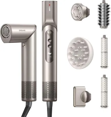 Obrázok produktu pre Fén a stylingový prístroj Dreame Dazzle AZD20A/multistyler, 1400 W, 65 m/s, 3 nastavenia rýchlosti a teploty, ionizácia, displej, titánovo zlatá farba