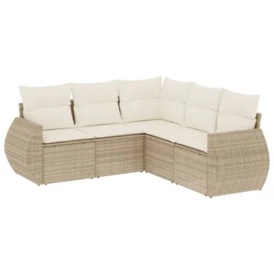 Produktbild von 5-tlg. Garten-Sofagarnitur mit Kissen Beige Poly Rattan