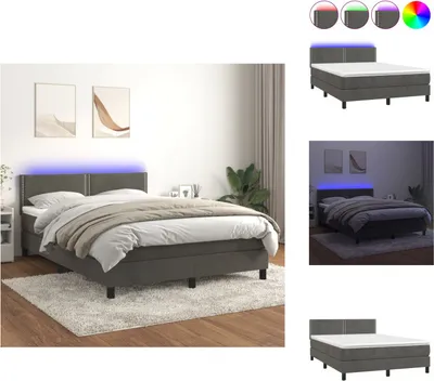 Image de vidaXL Lit Boxspring avec matelas & LED Gris foncé 140x200 cm Velours - Lits et Sommiers