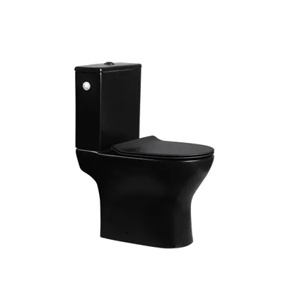Produktbild von sanicomfort Stand-WC Kombination Paros spülrandlos mit Softclose WC-Sitz & Spülkasten schwarz | Tiefspüler mit waagerechtem Abgang