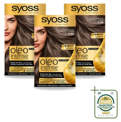 Obrázek produktu pro 3x SYOSS Oleo Intense 7-56 Mokka, tmavě blond barva na vlasy bez amoniaku - balení pro zásoby - 3 kusy