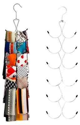 Produktbild von Schalhalter mit 12 Haken, weiß, faltbarer Krawattenhalter für den Kleiderschrank, platzsparender Organizer für Schals, Tücher und Gürtel