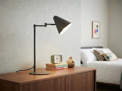 Produktbild von Retro LED Schreibtischlampe Anthrazit mit Schwenkarm, Nachttischlampe dimmbar