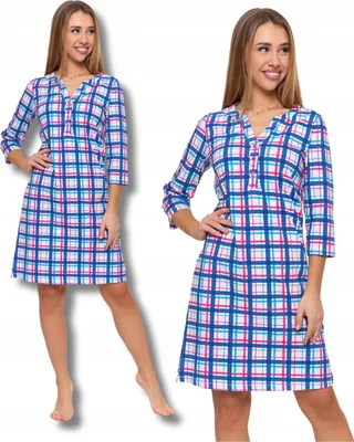 Produktbild von Damen kariert Nachthemd Pyjamas 3/4 Ärmel Elegant MORAJ - M